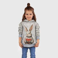 Толстовка-худи детская Влюблённый кролик в свитере с сердцем, цвет: 3D-меланж — фото 2