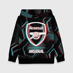 Толстовка-худи детская Arsenal FC в стиле glitch на темном фоне, цвет: 3D-черный