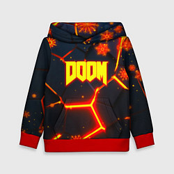 Толстовка-худи детская Doom плиты лого в огне, цвет: 3D-красный