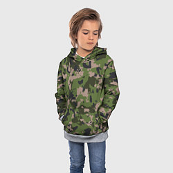 Толстовка-худи детская Камуфляжный паттерн в стиле Woodland, цвет: 3D-меланж — фото 2