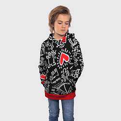Толстовка-худи детская Kit Haring little men, цвет: 3D-красный — фото 2