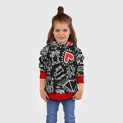 Толстовка-худи детская Kit Haring little men, цвет: 3D-красный — фото 2