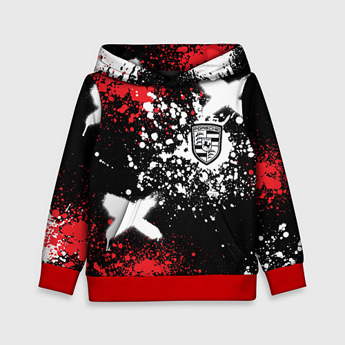 Детская толстовка Логотип Порше на фоне граффити и брызг красок / 3D-Красный – фото 1