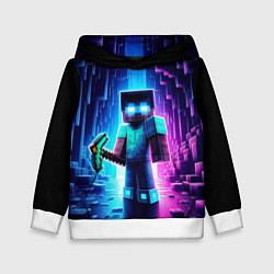 Толстовка-худи детская Minecraft - neon character ai art, цвет: 3D-белый