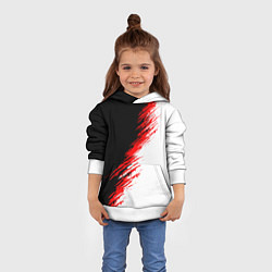 Толстовка-худи детская Черные красные и белые штрихи красок, цвет: 3D-белый — фото 2