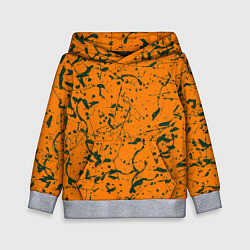 Толстовка-худи детская Оранжевый с брызгами зеленой краски, цвет: 3D-меланж