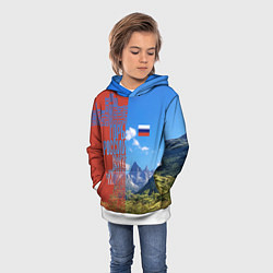Толстовка-худи детская Горы России с флагом, цвет: 3D-белый — фото 2