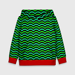 Толстовка-худи детская Зелёные полосы на чёрном фоне, цвет: 3D-красный