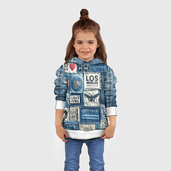 Толстовка-худи детская Лос Анджелес на джинсах-пэчворк, цвет: 3D-белый — фото 2