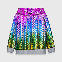 Толстовка-худи детская Разноцветные волнистые полосы, цвет: 3D-меланж