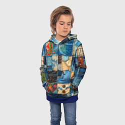 Толстовка-худи детская Vanguard denim patchwork - ai art, цвет: 3D-синий — фото 2