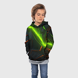 Толстовка-худи детская Green neon abstract geometry, цвет: 3D-меланж — фото 2