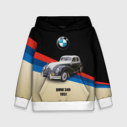 Толстовка-худи детская Винтажный автомобиль BMW 340, цвет: 3D-белый