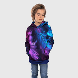 Толстовка-худи детская Искрящиеся перья в розовых и голубых оттенках, цвет: 3D-синий — фото 2