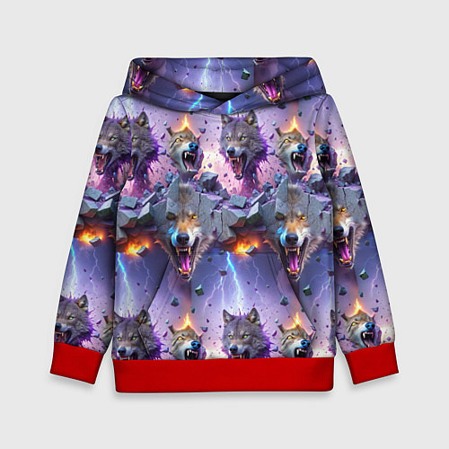 Детская толстовка Волки и молнии / 3D-Красный – фото 1