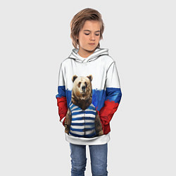 Толстовка-худи детская Медведь и флаг России, цвет: 3D-белый — фото 2