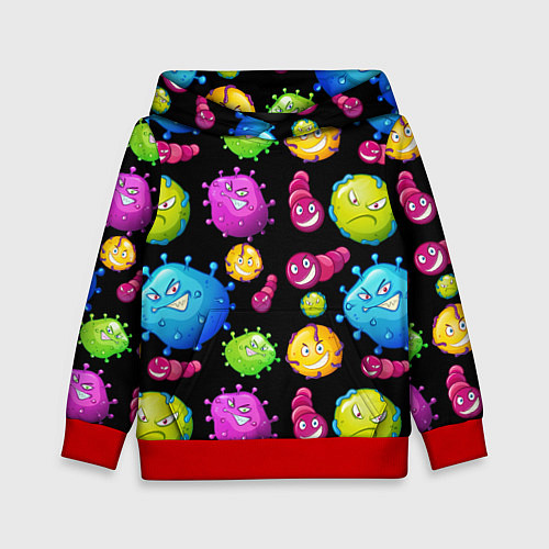 Детская толстовка Смешные бактерии паттерн / 3D-Красный – фото 1