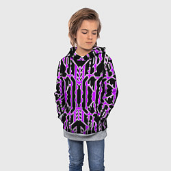 Толстовка-худи детская Техно фиолетовые линии с белой обводкой на чёрном, цвет: 3D-меланж — фото 2