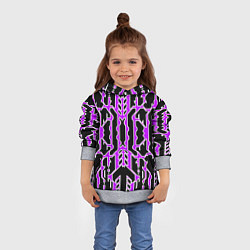 Толстовка-худи детская Техно фиолетовые линии с белой обводкой на чёрном, цвет: 3D-меланж — фото 2