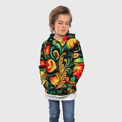 Толстовка-худи детская Хохлома акварель, цвет: 3D-белый — фото 2