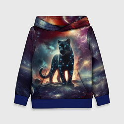 Толстовка-худи детская Звёздная космическая пантера - нейросеть неоновое, цвет: 3D-синий