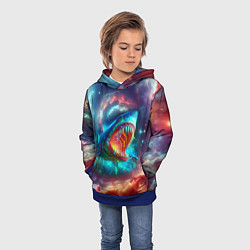 Толстовка-худи детская Пасть космической акулы - нейросеть, цвет: 3D-синий — фото 2
