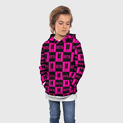 Толстовка-худи детская BTS pattern pink logo, цвет: 3D-белый — фото 2