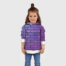 Толстовка-худи детская Кирпичная стена фиолетовый паттерн, цвет: 3D-белый — фото 2