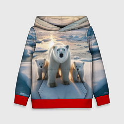 Толстовка-худи детская Polar bear with her cubs - ai art, цвет: 3D-красный