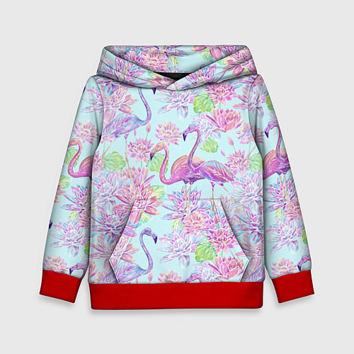 Детская толстовка Фламинго и кувшинки батик / 3D-Красный – фото 1