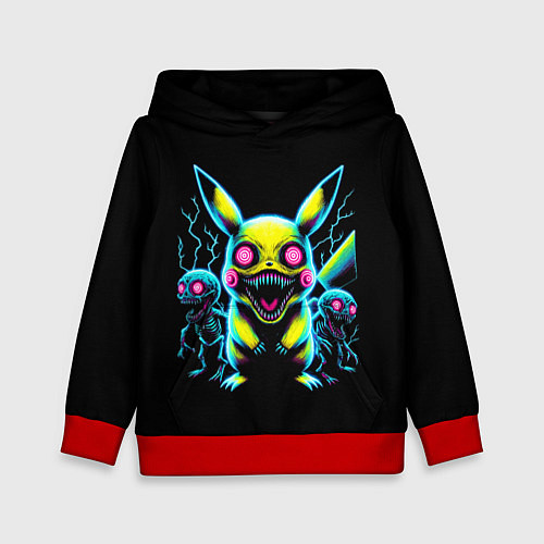 Детская толстовка Pikachu and skeletons - neon glow ai art / 3D-Красный – фото 1