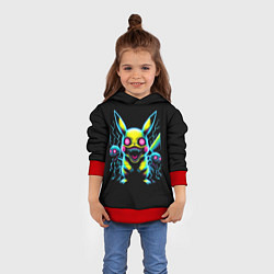 Толстовка-худи детская Pikachu and skeletons - neon glow ai art, цвет: 3D-красный — фото 2