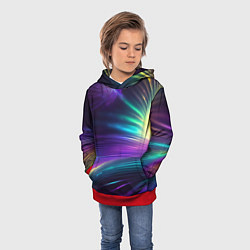 Толстовка-худи детская Неоновые лучи на фиолетовом фоне, цвет: 3D-красный — фото 2