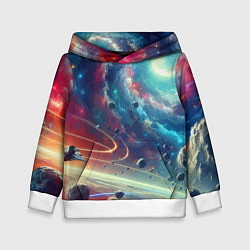 Толстовка-худи детская Полет к далёкой планете - нейросеть, цвет: 3D-белый