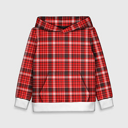 Толстовка-худи детская Красный клетчатый узор, цвет: 3D-белый