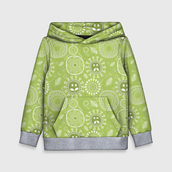 Толстовка-худи детская Зеленый цветочный - паттерн смайлики, цвет: 3D-меланж