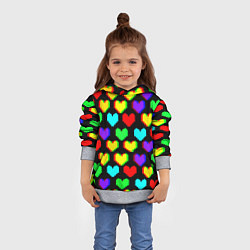 Толстовка-худи детская Сердечки глитч паттерн, цвет: 3D-меланж — фото 2