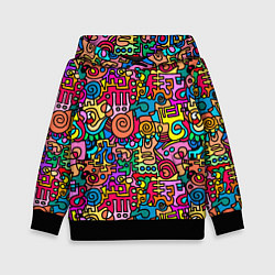 Толстовка-худи детская Психоделические узоры - цветные дудлы, цвет: 3D-черный
