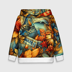 Толстовка-худи детская Композиция из цветов и рваной джинсы - нейросеть, цвет: 3D-белый