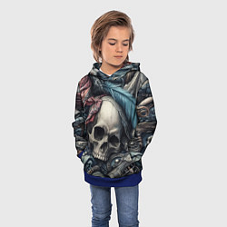 Толстовка-худи детская Коллаж винтажный с черепом - нейроарт, цвет: 3D-синий — фото 2