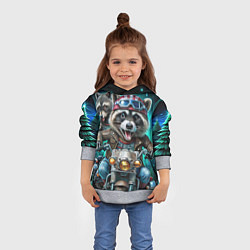 Толстовка-худи детская Модный енот байкер на мотоцикле, цвет: 3D-меланж — фото 2