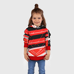 Толстовка-худи детская Чёрно-белые полосы на красном фоне, цвет: 3D-красный — фото 2
