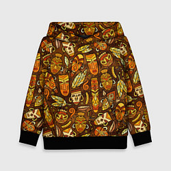 Толстовка-худи детская Африканские маски - паттерн, цвет: 3D-черный