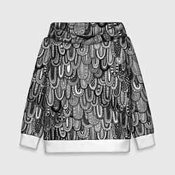 Толстовка-худи детская Абстрактные перья черно - белые, цвет: 3D-белый