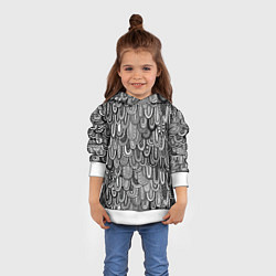 Толстовка-худи детская Абстрактные перья черно - белые, цвет: 3D-белый — фото 2