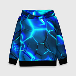 Толстовка-худи детская Неоновые холодные голубые плиты в разломе, цвет: 3D-черный