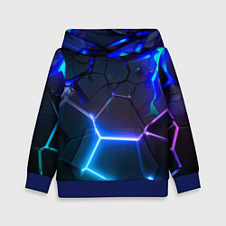 Толстовка-худи детская Микс из разломленных плит и неоновое свечения, цвет: 3D-синий