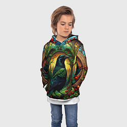 Толстовка-худи детская Скандинавский ворон лесной узор, цвет: 3D-белый — фото 2