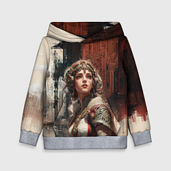Толстовка-худи детская Девушка на фоне футуристичного города, цвет: 3D-меланж