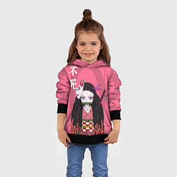 Толстовка-худи детская Незуко камадо на розовом фоне, цвет: 3D-черный — фото 2